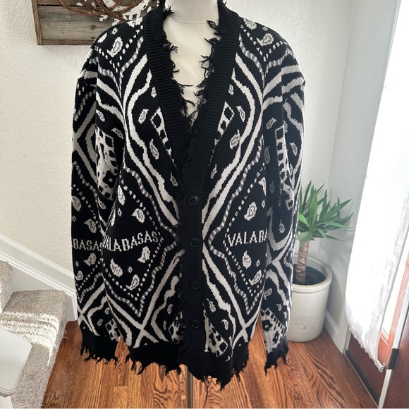 Valabasas The Pledge cardigan black white graphic heavyweight sweater‎ size XL - Picture 1 of 6